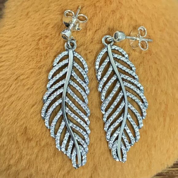 Pandora Feather silver earrings with clear cubic zirconia (Women)